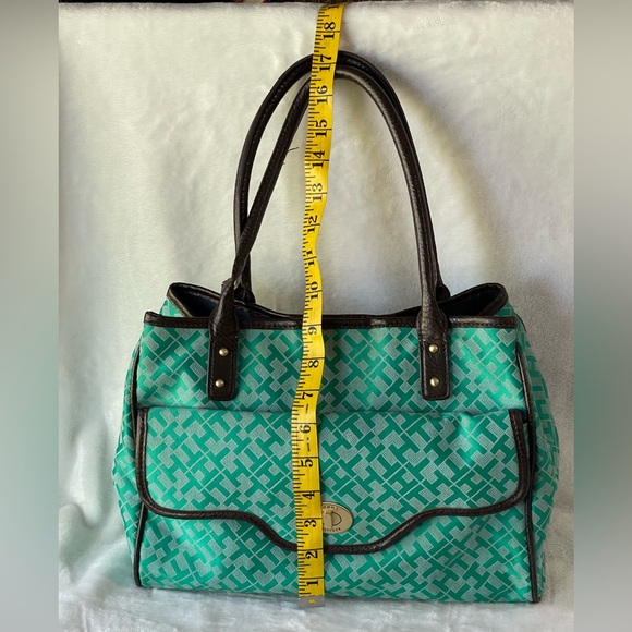Tommy Hilfiger signature logo teal green satchel tote shoulder bag - Picture 8 of 10